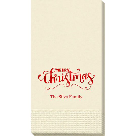 Hand Lettered Merry Christmas Scroll Guest Towels